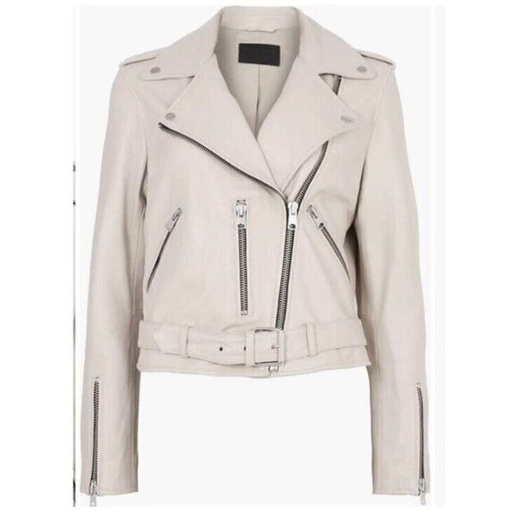 All Saints Off-White Leather Moto Jacket - Picture 2 of 13
